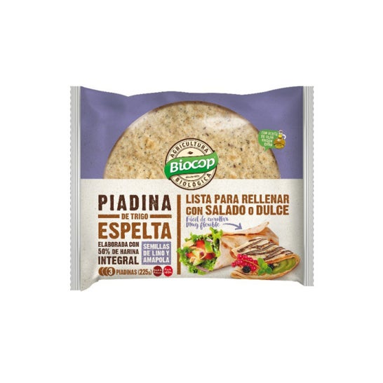 Biocop Piadina de Trigo Espelta 50% Integral Lino-Amapola 225 g