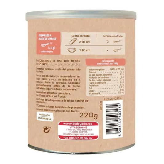 BabyBio Cereales 3 Frutas con Quinoa 220g