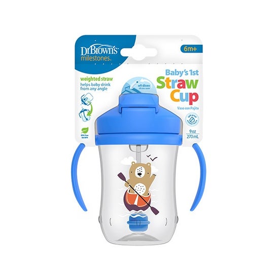 Dr Brown's Mi Primer Vaso con Pajita Oso Azul +6m 270ml