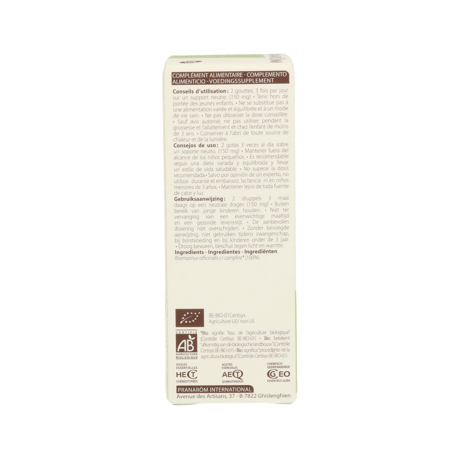 Pranarôm Aceite Esencial de Romero QT Alcanfor BIO 10 ml