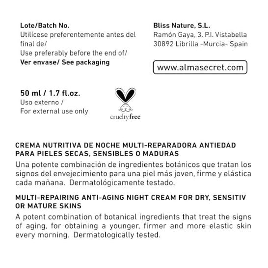 Alma Secret Multi-Reparadora Noche Mosqueta, Escualano y Hialurónico 50 ml