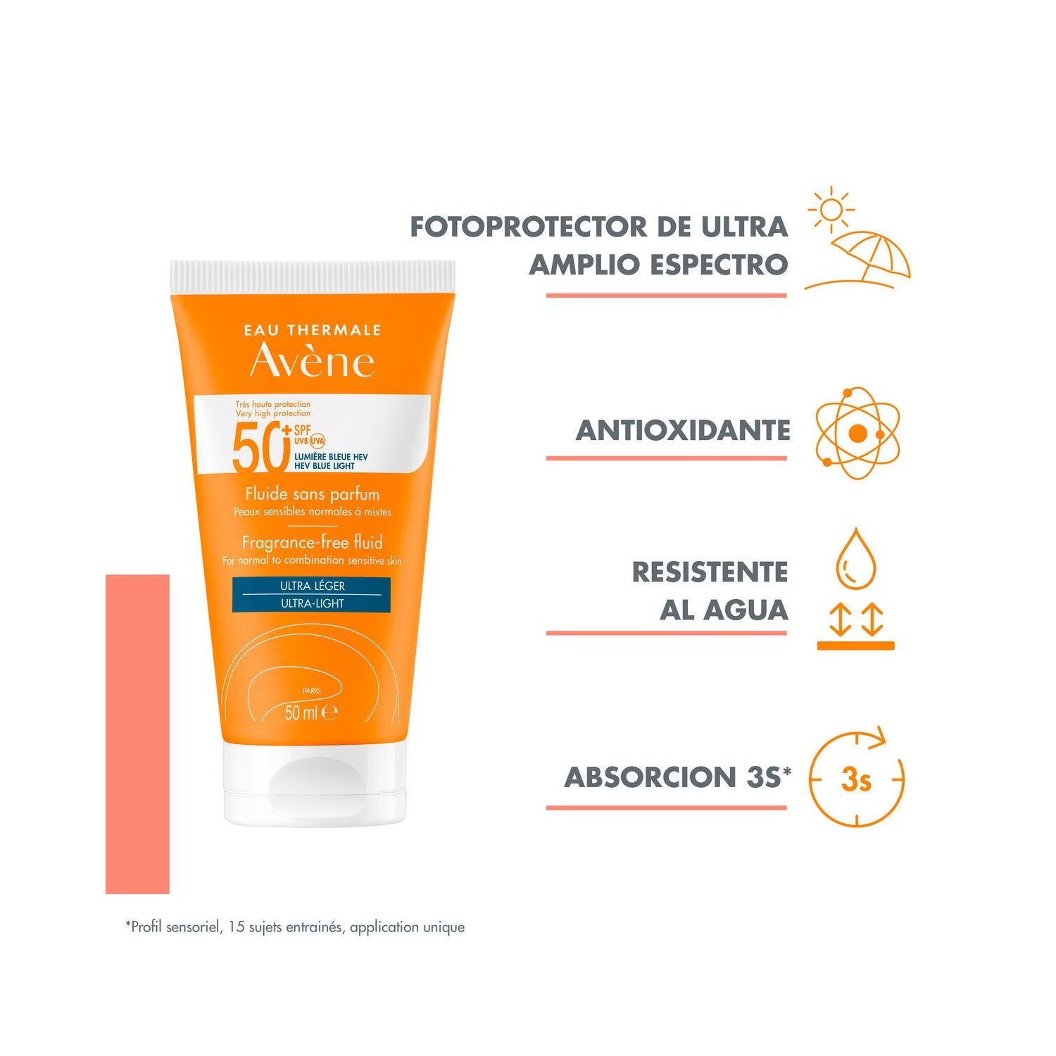 Avène Solar Fluido Sin perfume SPF50+ 50ml