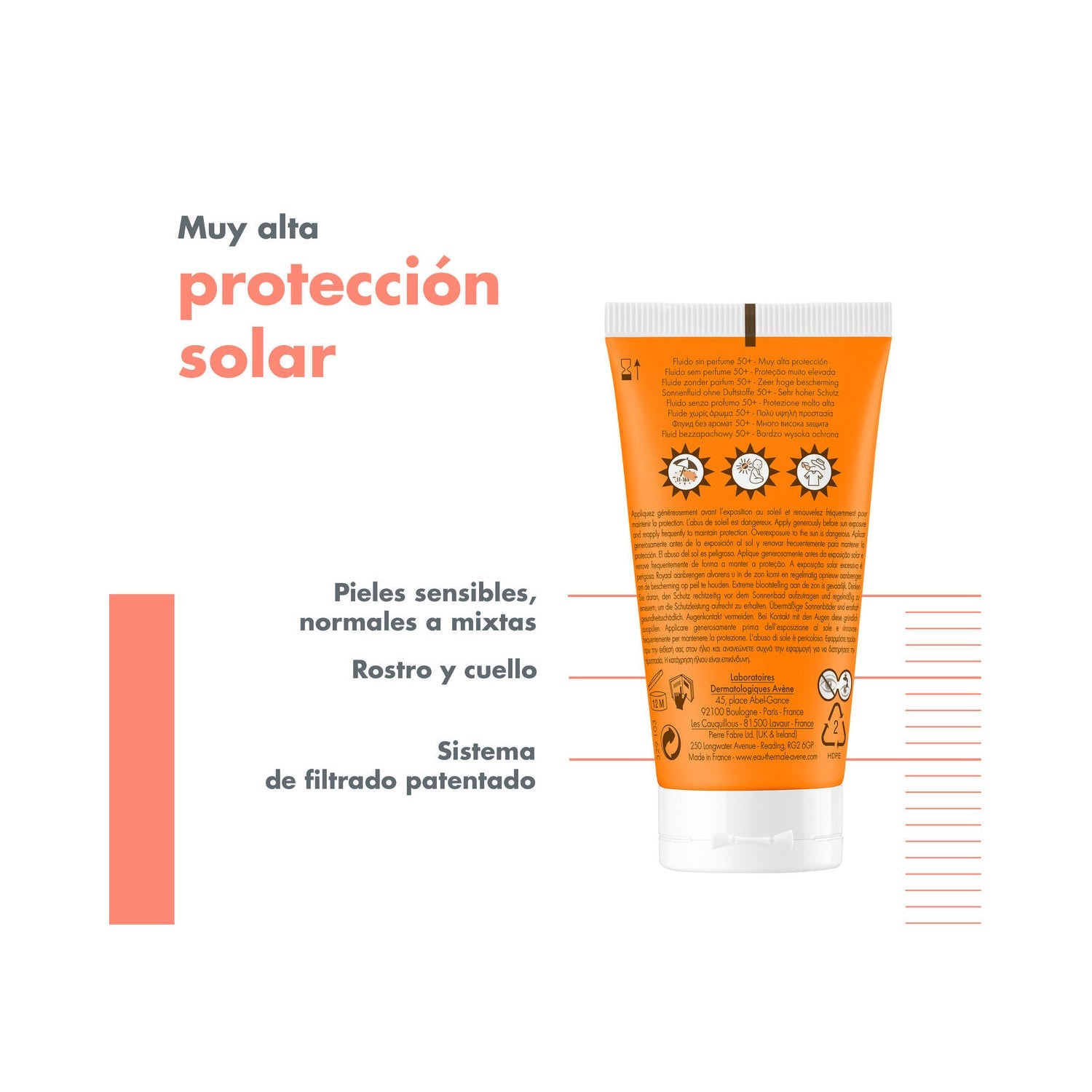 Avène Solar Fluido Sin perfume SPF50+ 50ml