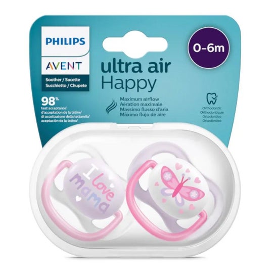 Avent Pack Chupetes Ultra Air Happy 0-6m Rosa 2uds