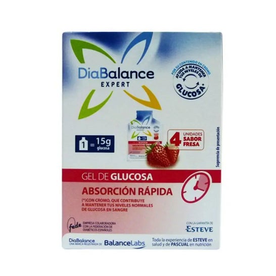 DiaBalance Expert gel glucosa absorción rápida fresa 4 sobres