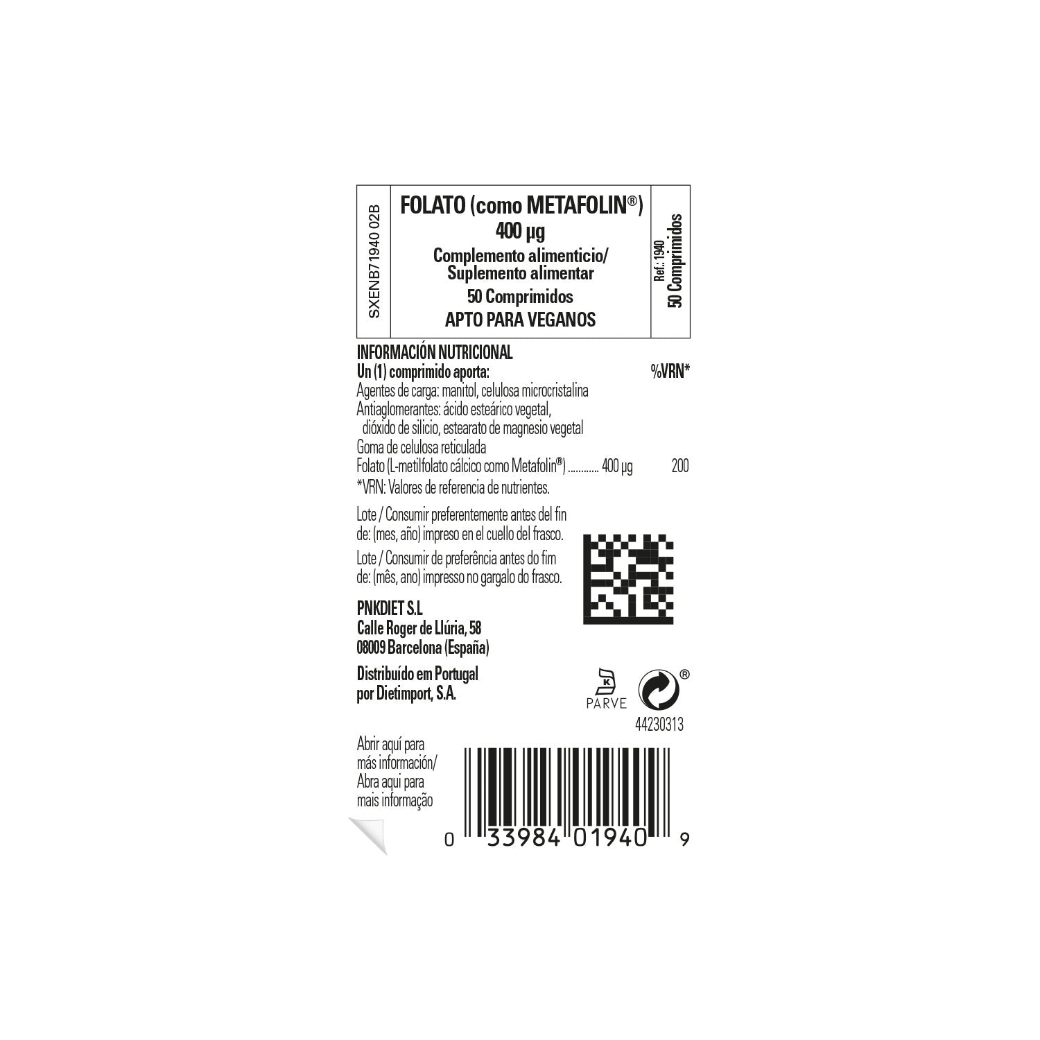 Solgar Folato como Metafolin 400mcg 50comp