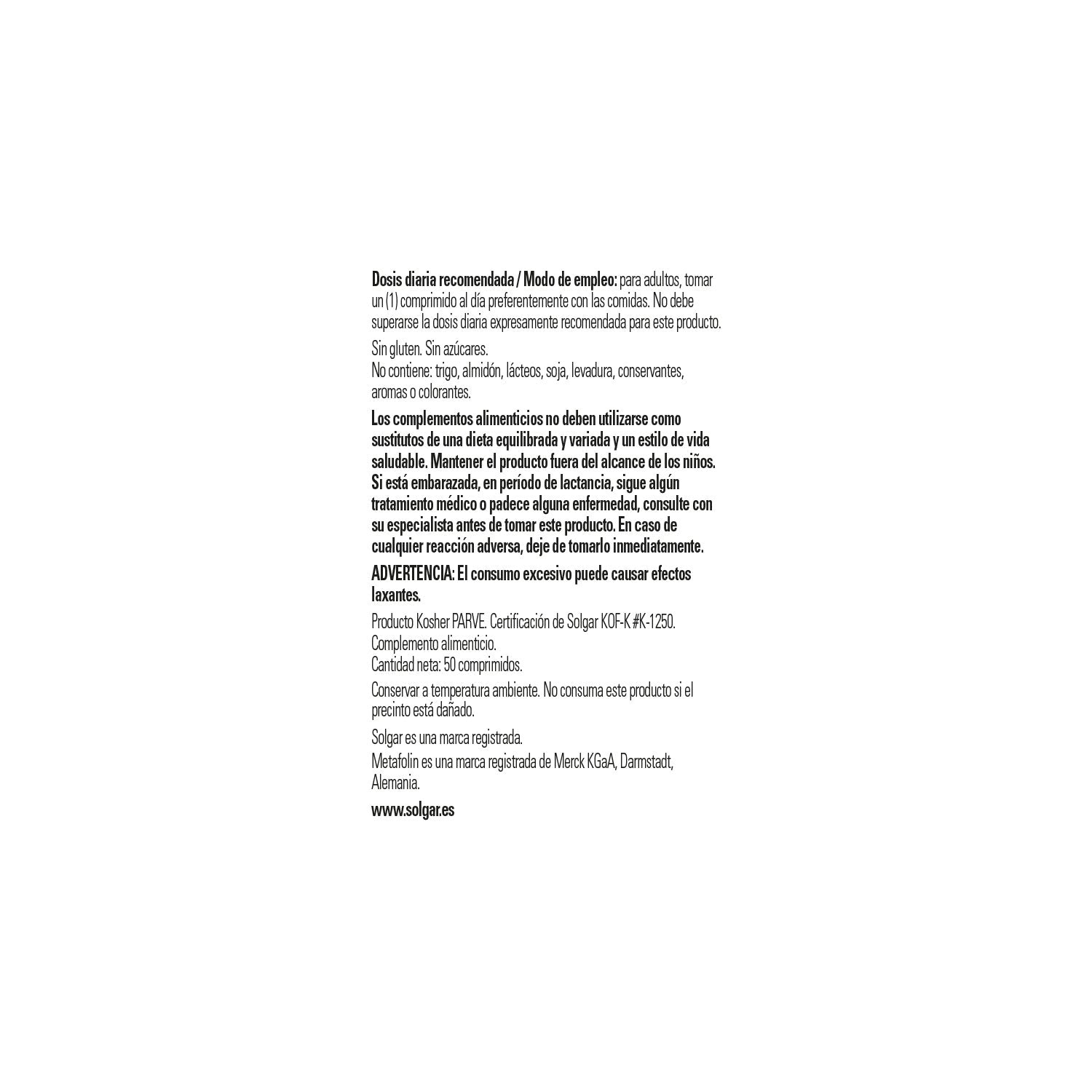Solgar Folato como Metafolin 400mcg 50comp