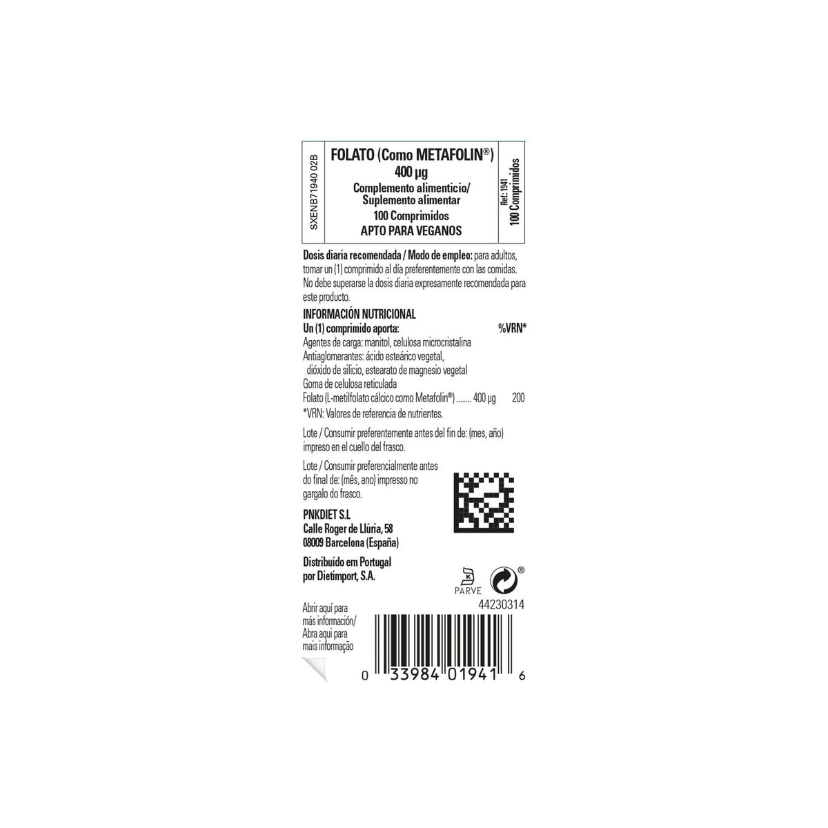 Solgar Folato como Metafolin 400mcg 100comp