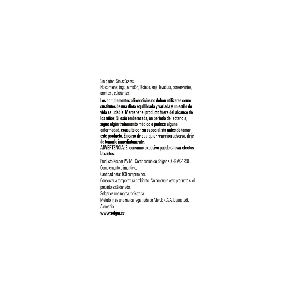 Solgar Folato como Metafolin 400mcg 100comp
