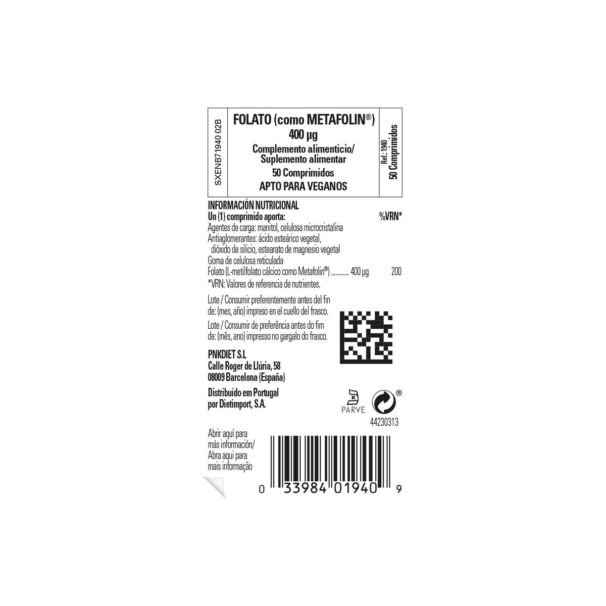 Solgar Folato como Metafolin 400mcg 100comp