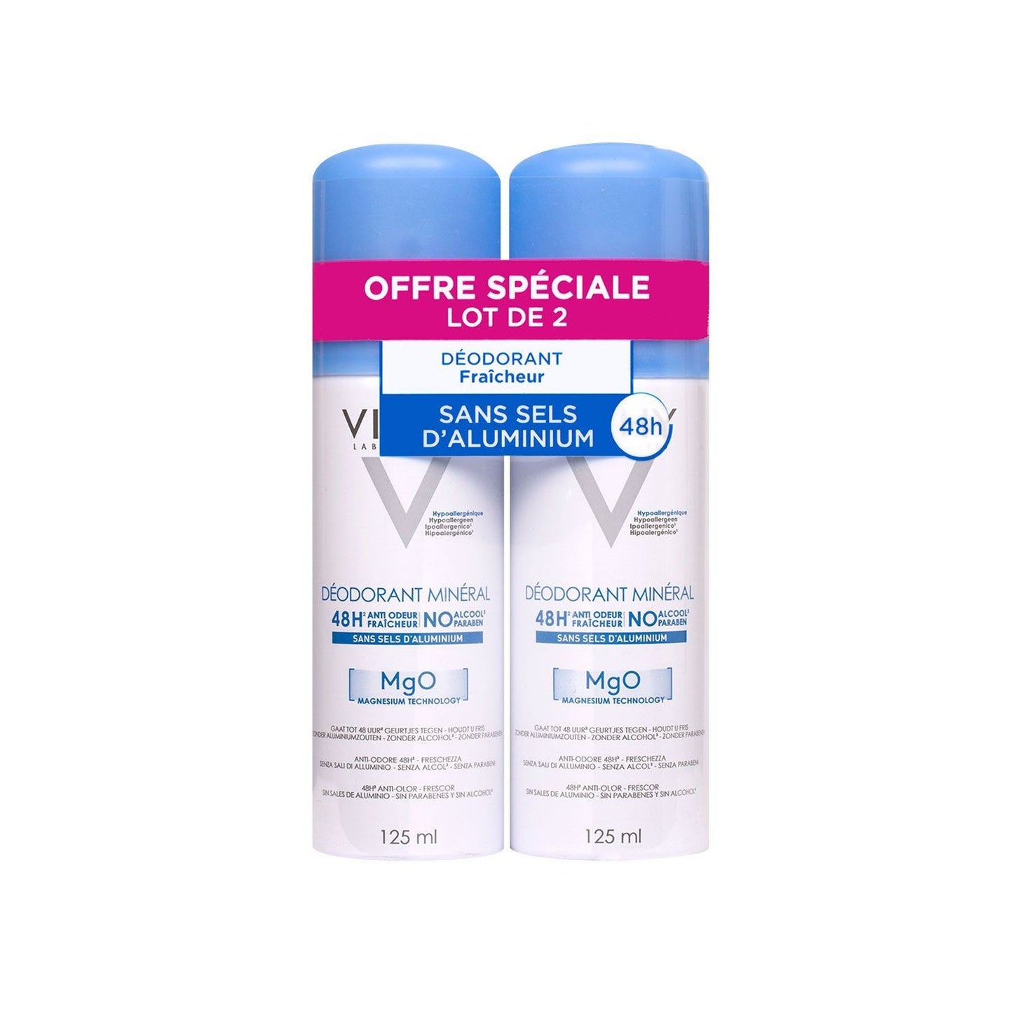 Vichy Desodorante Mineral Sin Sales de Aluminio 48h Spray 2x125ml