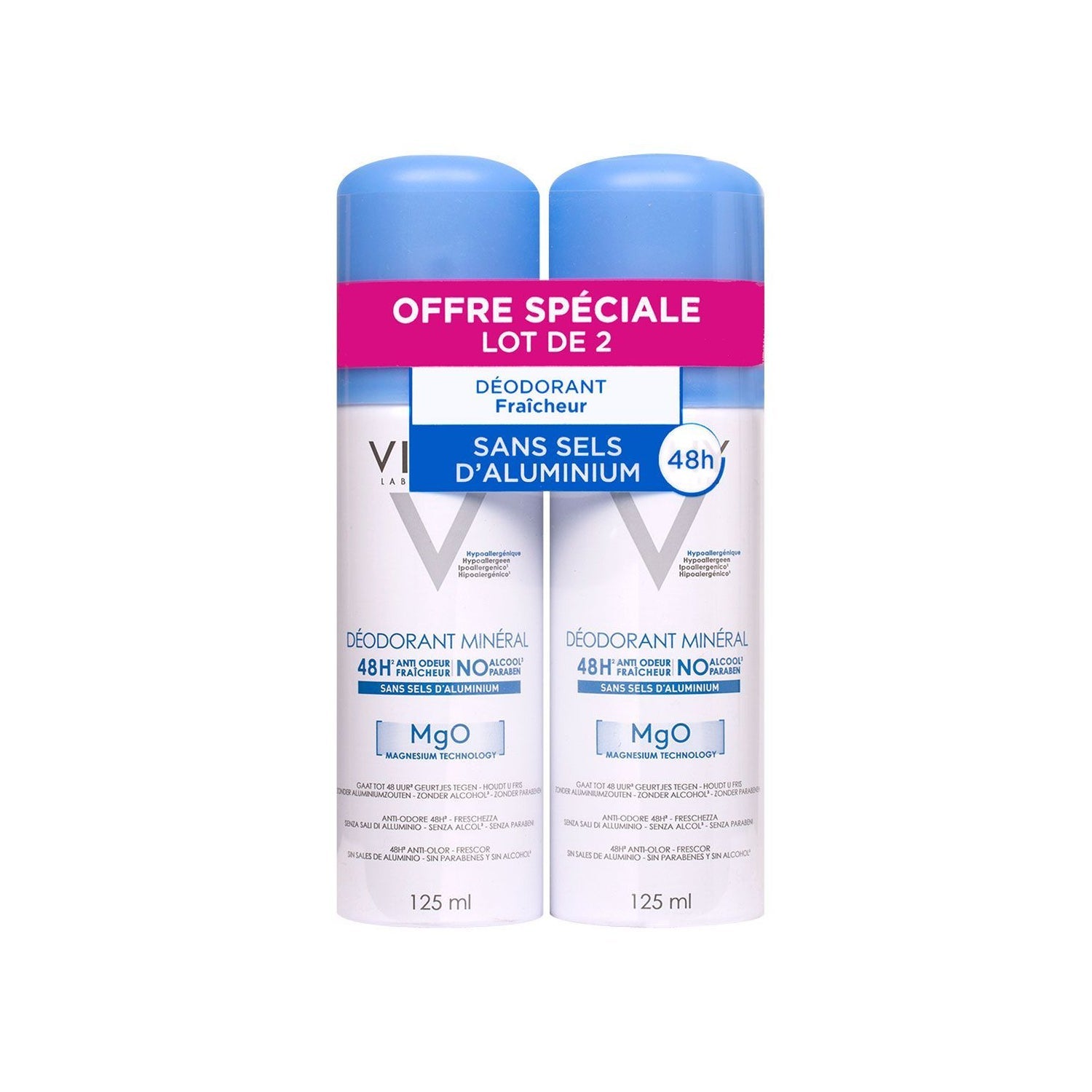 Vichy Desodorante Mineral Sin Sales de Aluminio 48h Spray 2x125ml