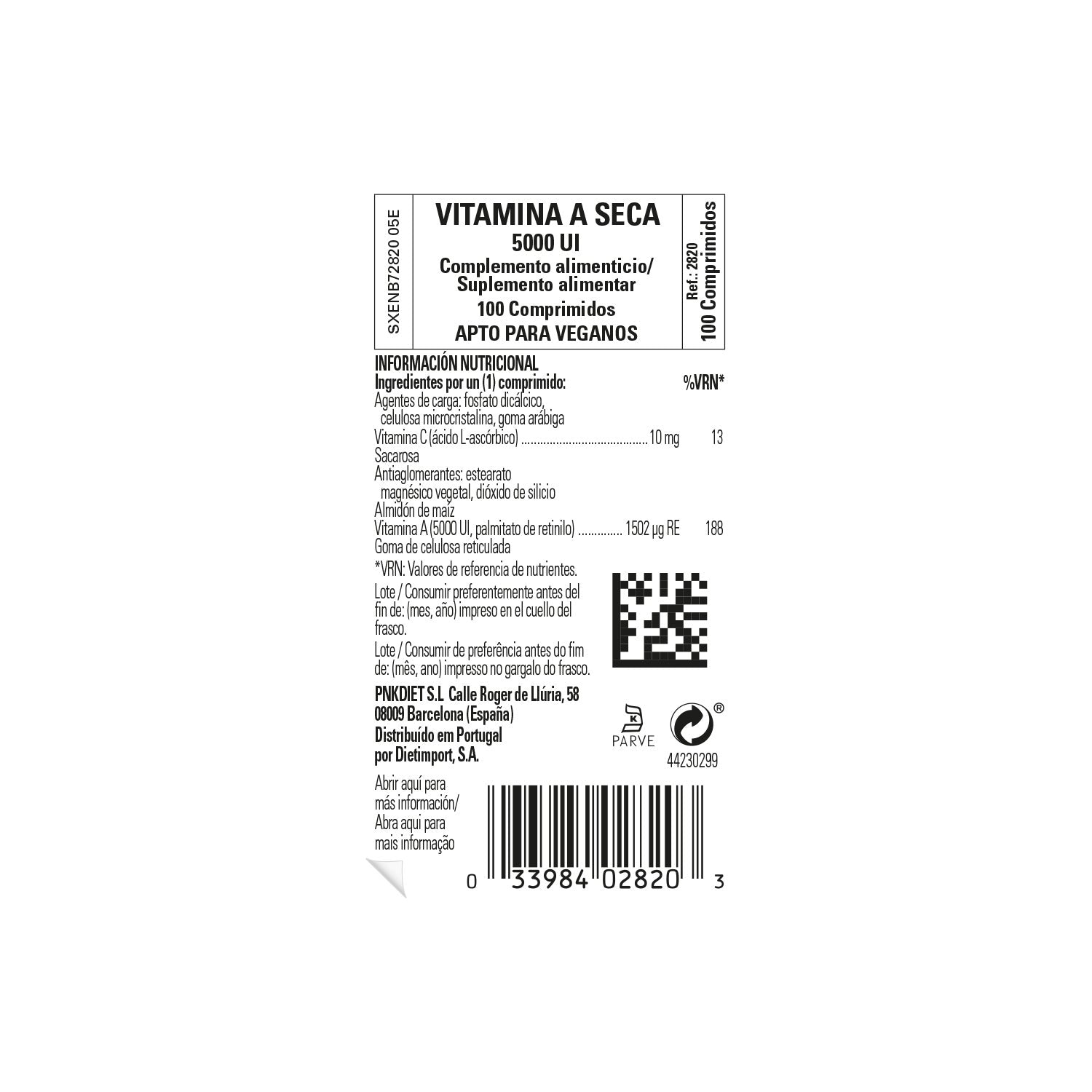 Solgar Vitamina A Seca 5000UI 1500mcg 100comp