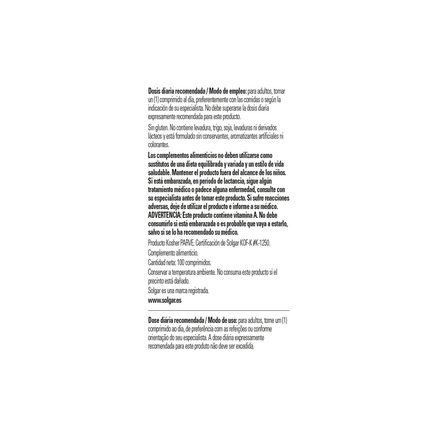 Solgar Vitamina A Seca 5000UI 1500mcg 100comp