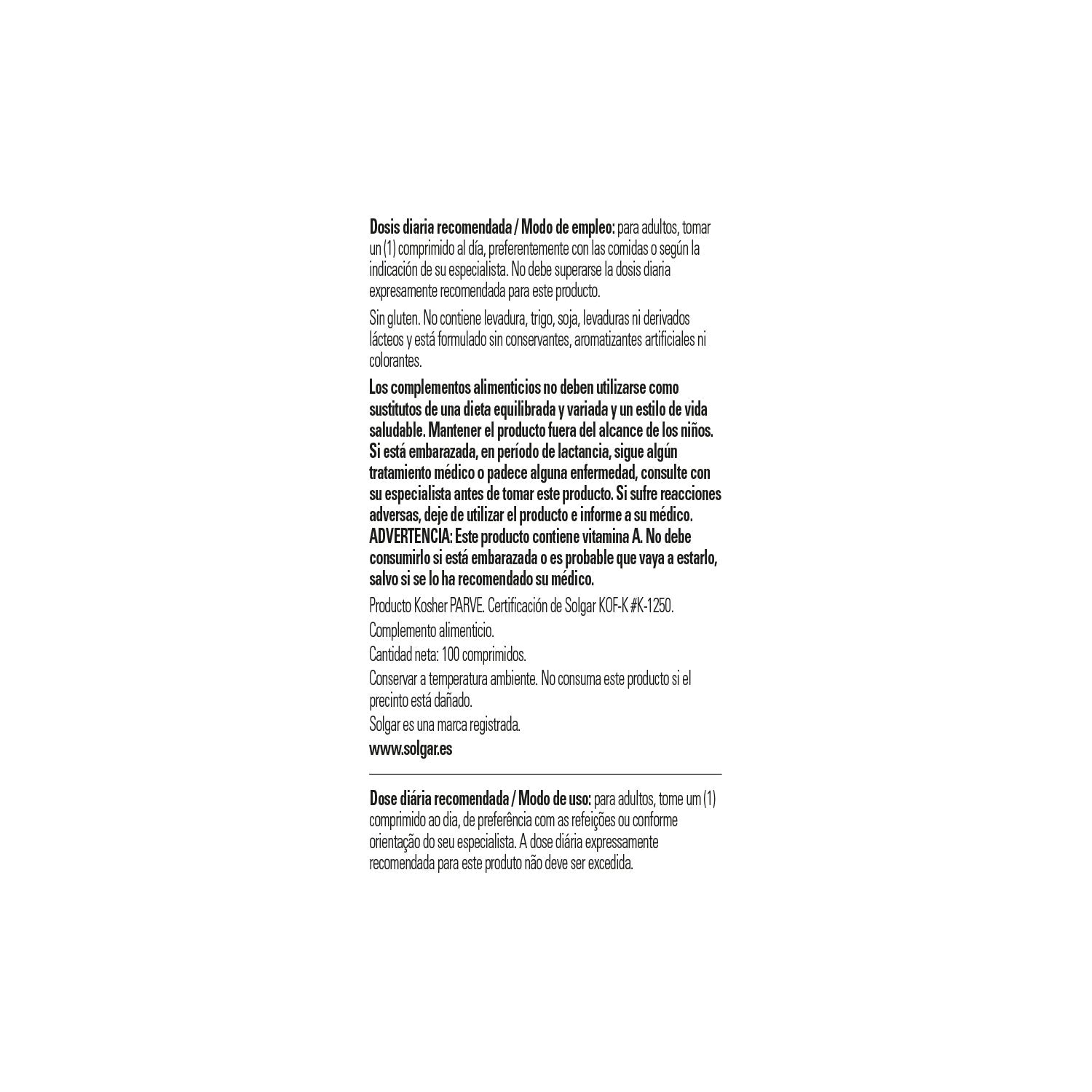 Solgar Vitamina A Seca 5000UI 1500mcg 100comp