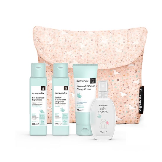 Suavinex Pack Neceser Tela Baby Care Essentials Rosa + 4 Productos
