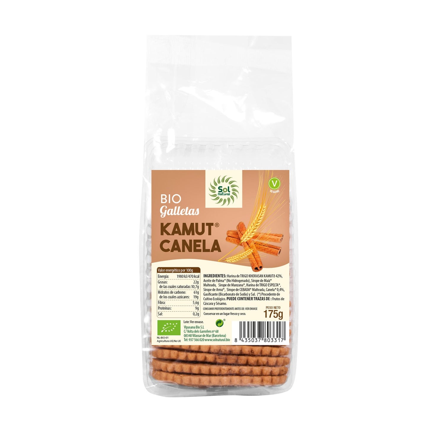 Solnatural Galletas Kamut Canela Bio Vegano 175g