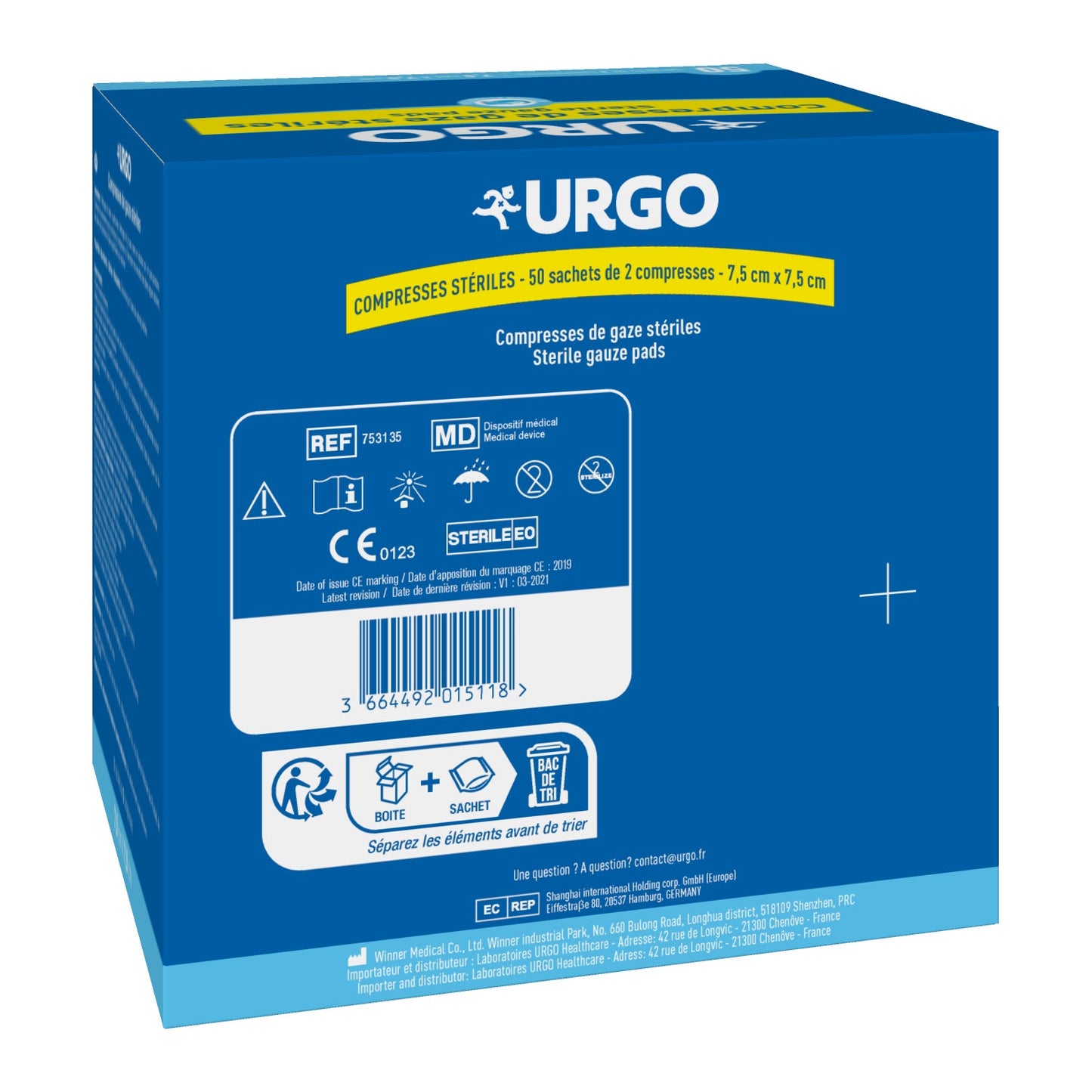 Urgo Compresses Stériles 7,5cm x 7,5cm 2x50uts
