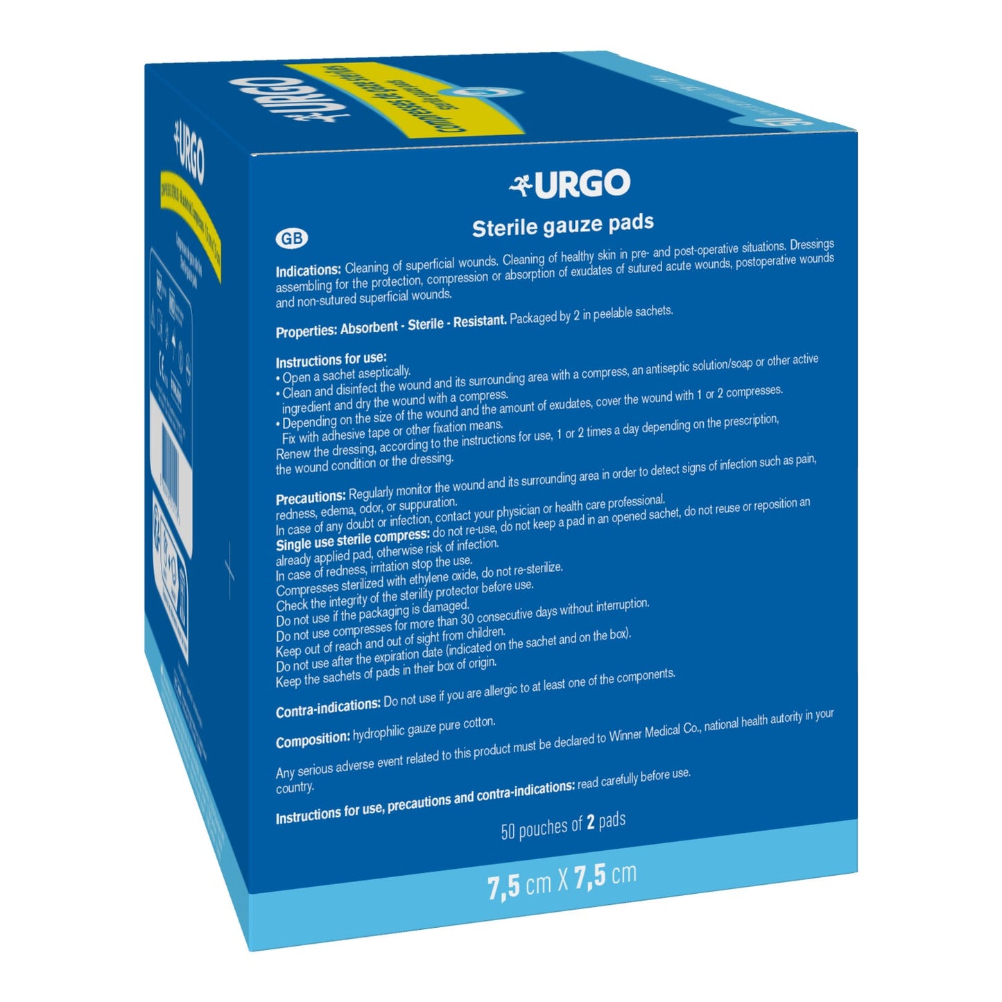 Urgo Compresses Stériles 7,5cm x 7,5cm 2x50uts