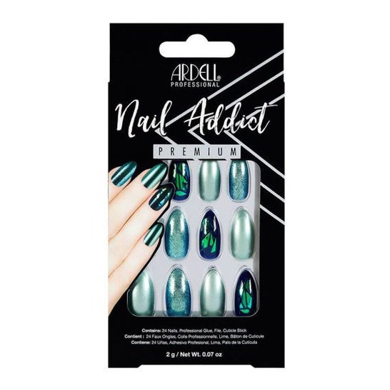 Ardell Set Nail Addict Premium Uñas green glitter Chrome 1 ud