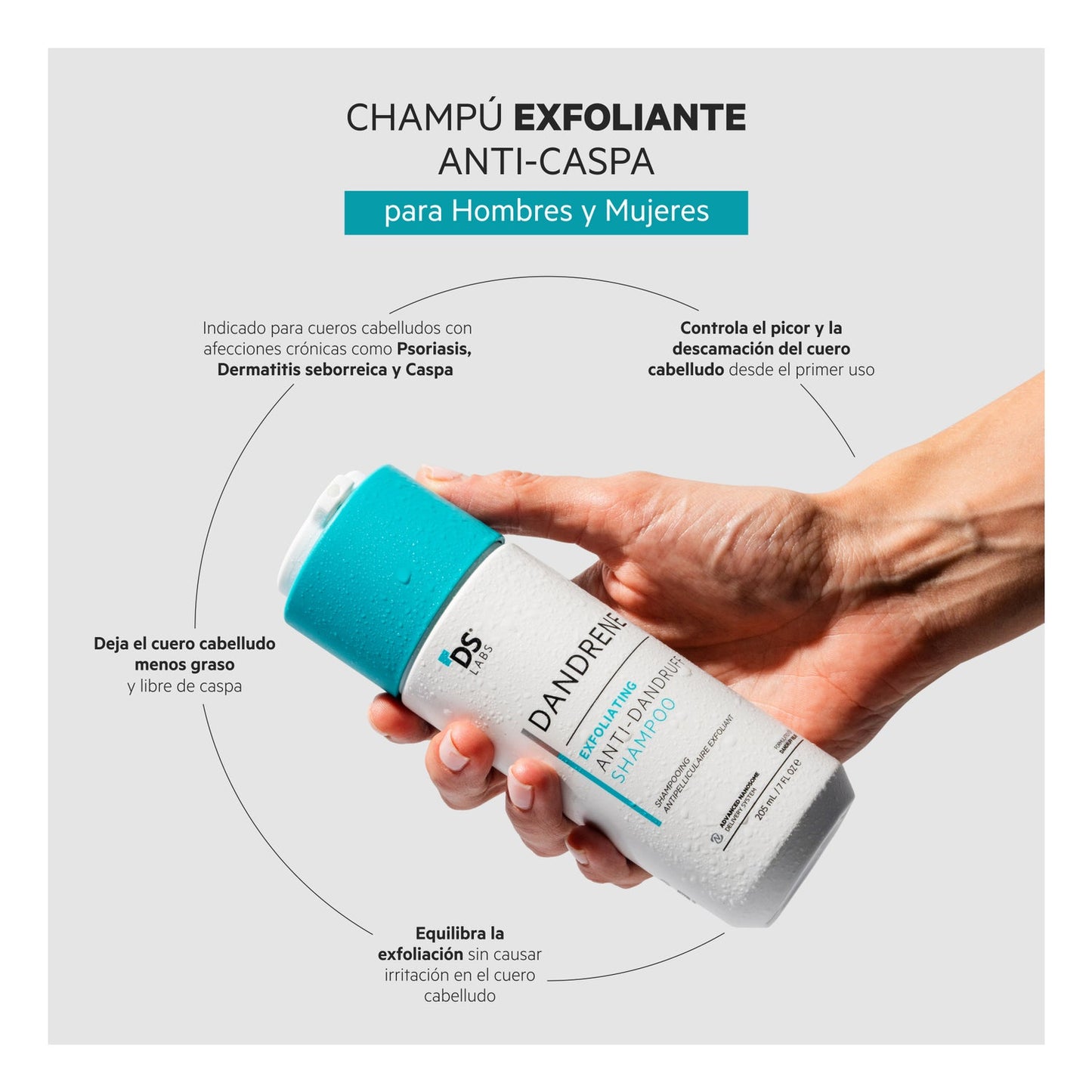 Dandrene champú exfoliante con tecnología anticaspa 205ml