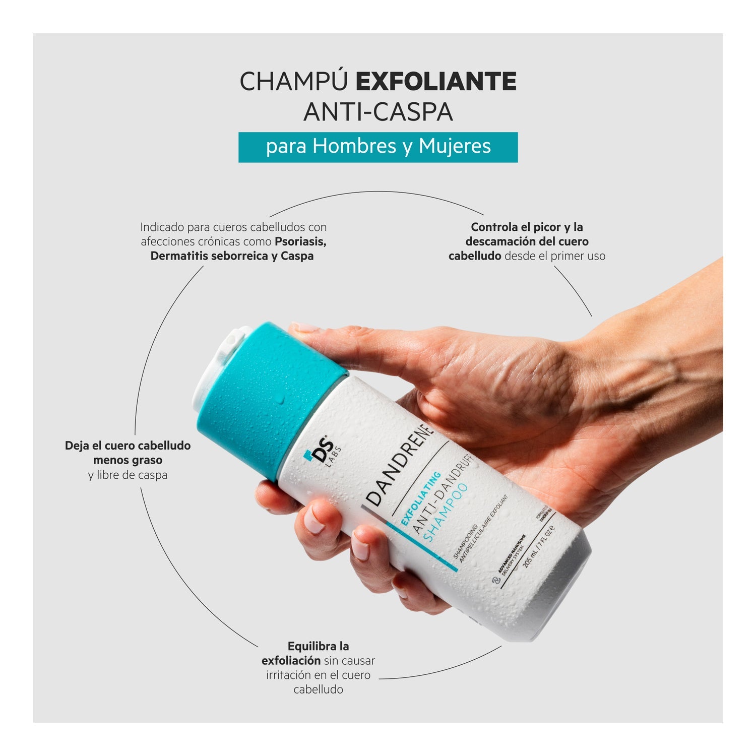 Dandrene champú exfoliante con tecnología anticaspa 205ml