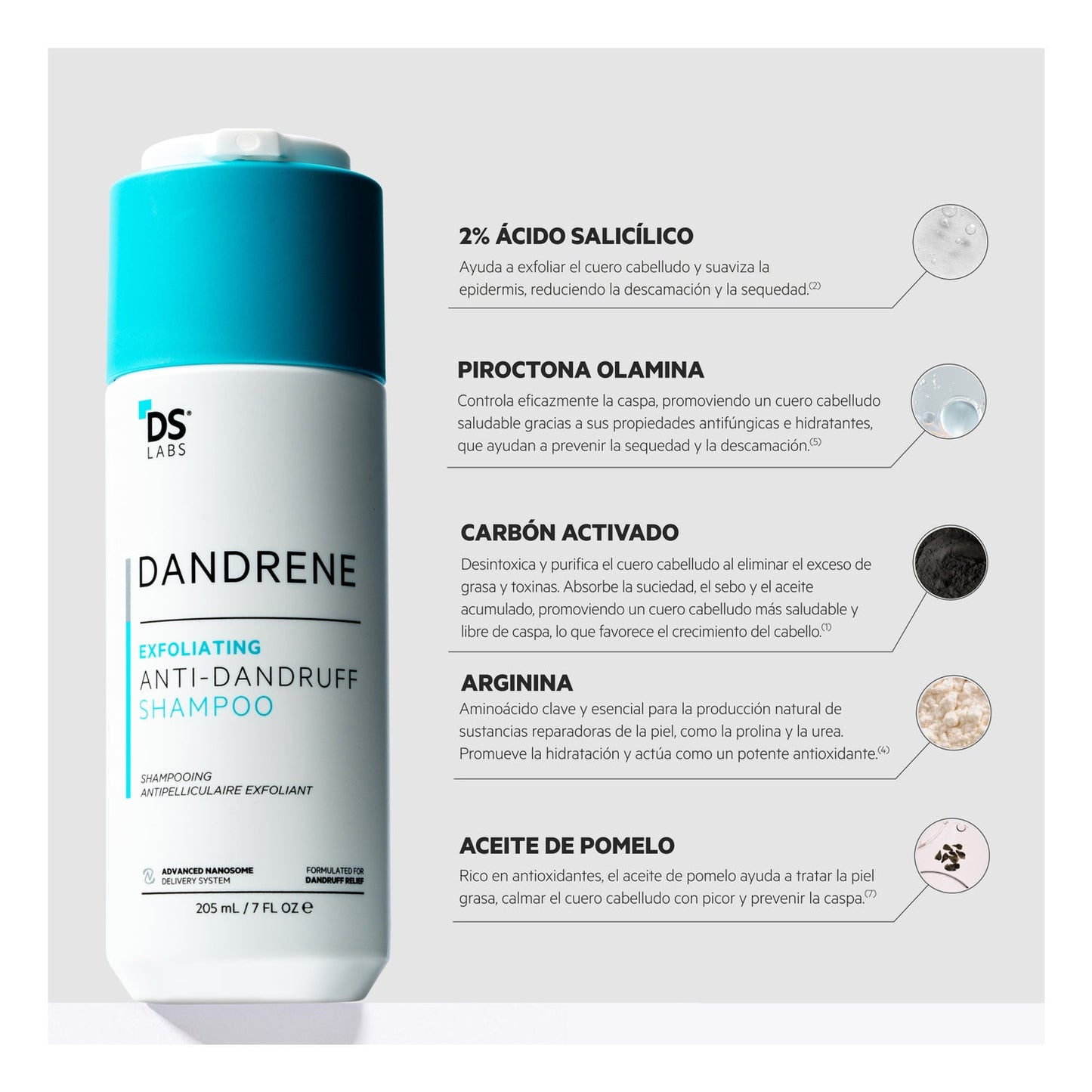 Dandrene champú exfoliante con tecnología anticaspa 205ml