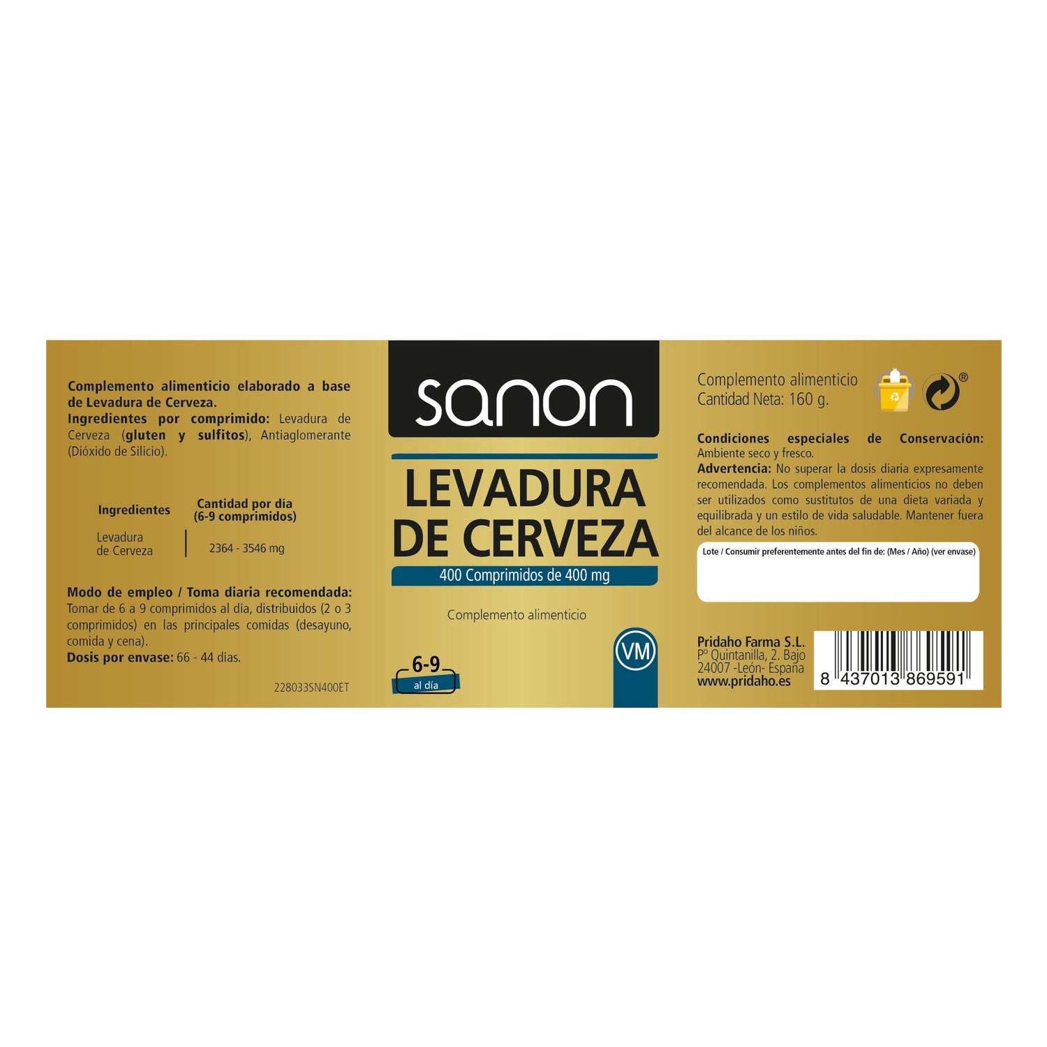 Sanon Levadura de Cerveza 400comp