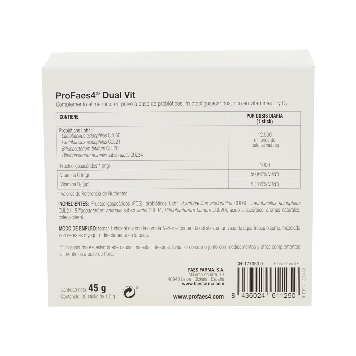 ProFaes4 Probióticos Dual Vit 30 sticks