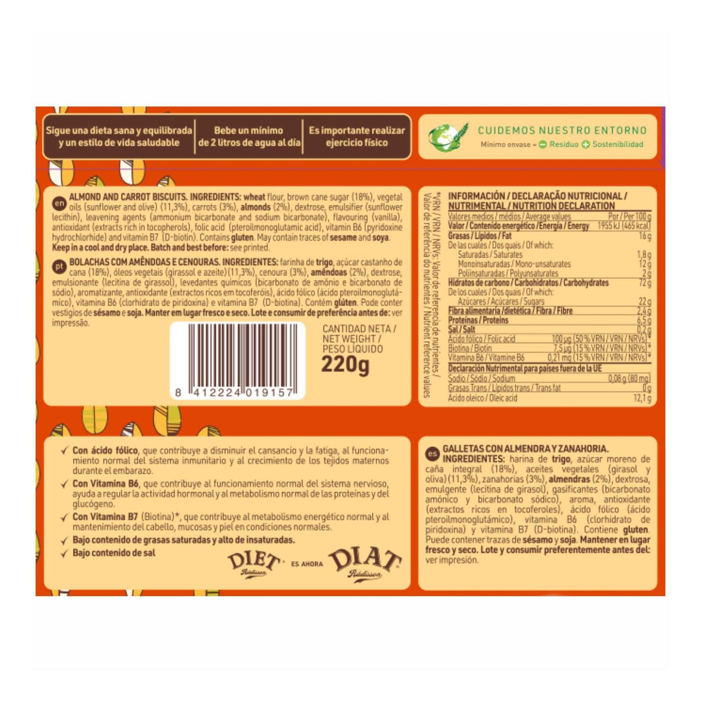 Diet-Radisson Galletas Almendras Zanahoria 220g
