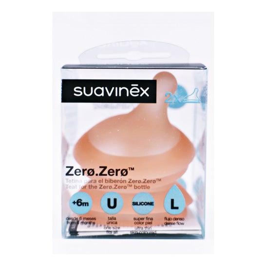 Suavinex Tetina Zero Zero Silicona Anticólicos Flujo Denso +6M 2 uds