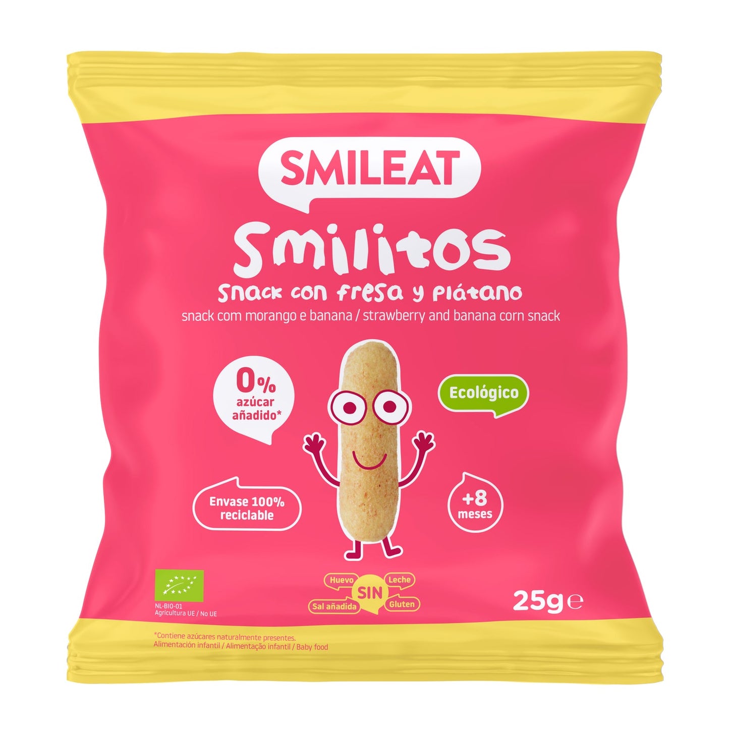 Smileat Smilitos Gusanitos Ecológicos de Fresa y Plátano 25g