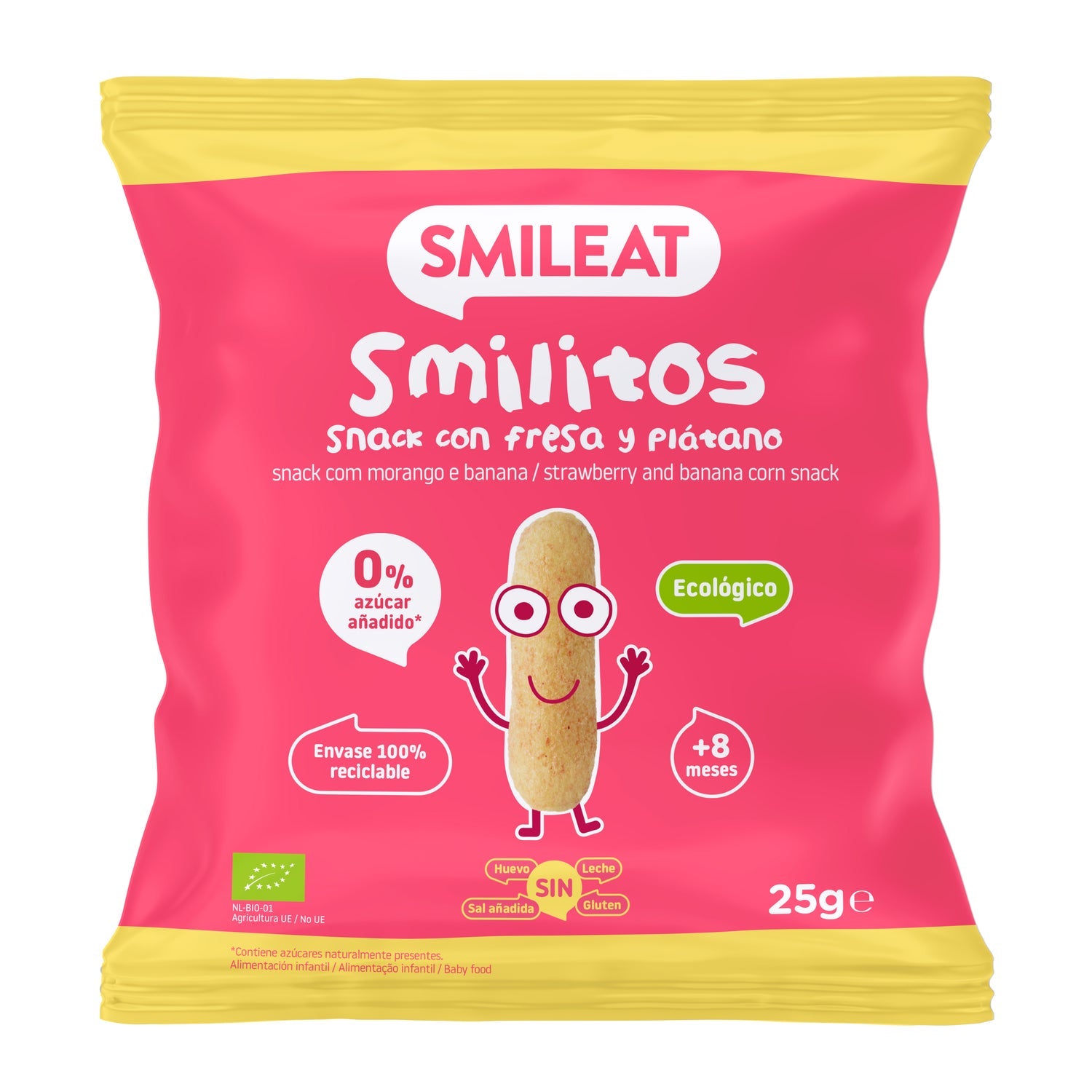 Smileat Smilitos Gusanitos Ecológicos de Fresa y Plátano 25g