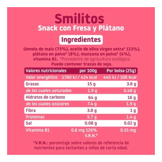 Smileat Smilitos Gusanitos Ecológicos de Fresa y Plátano 25g