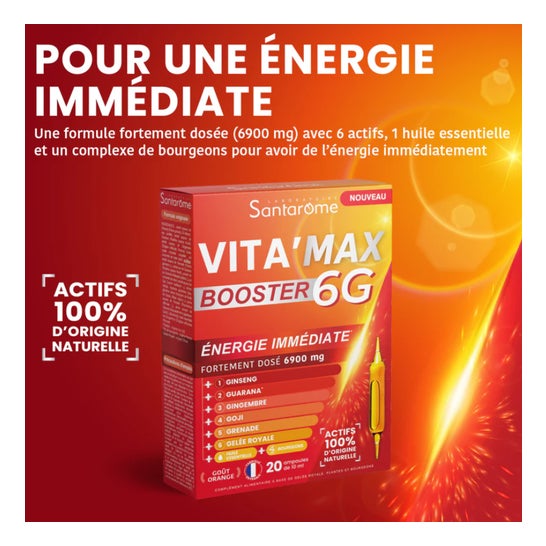 Santarome Vita'Max Booster 6 g Énergie Immédiate Orange 20x10 ml