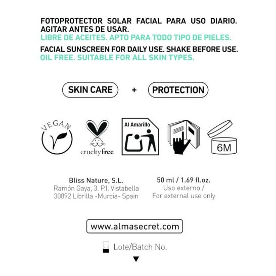 Alma Secret Protector Solar Facial SPF50+ 50ml