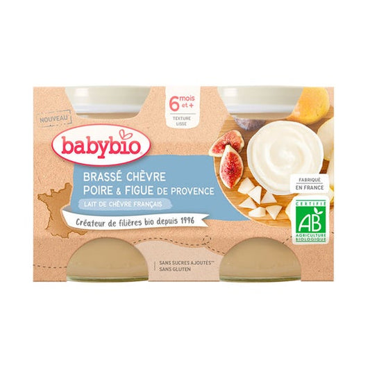 BabyBio Brassé Chèvre, Poire, Figue 2 x 130g