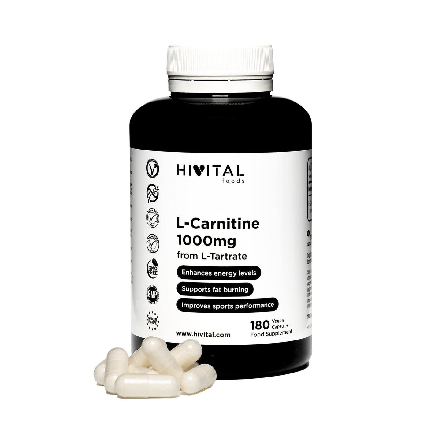 Hivital Foods L-Carnitina pura 1000 mg 180 cáps veganas