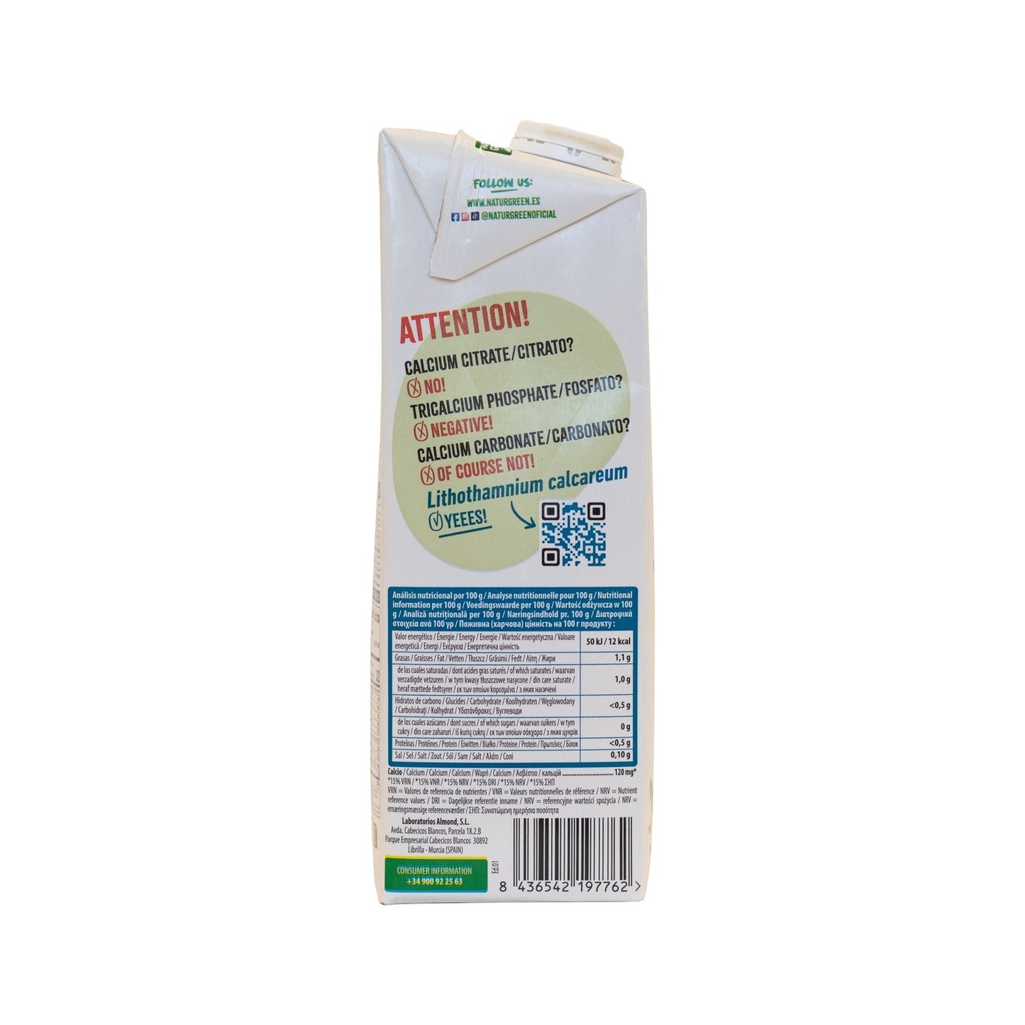 Naturgreen Bebida de Coco con Calcio Sin Azúcar 1L