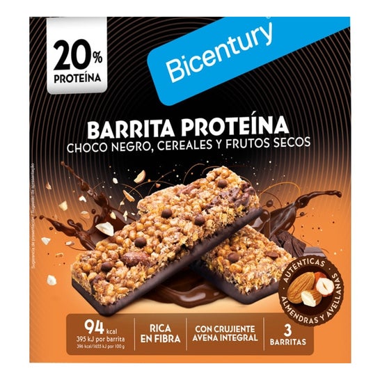 Bicentury Barrita Proteica Choc Negro Cereales Frutos Secos 72g