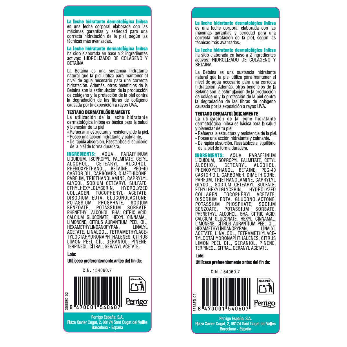 Inibsa Leche Corporal Hidratante 2x500ml