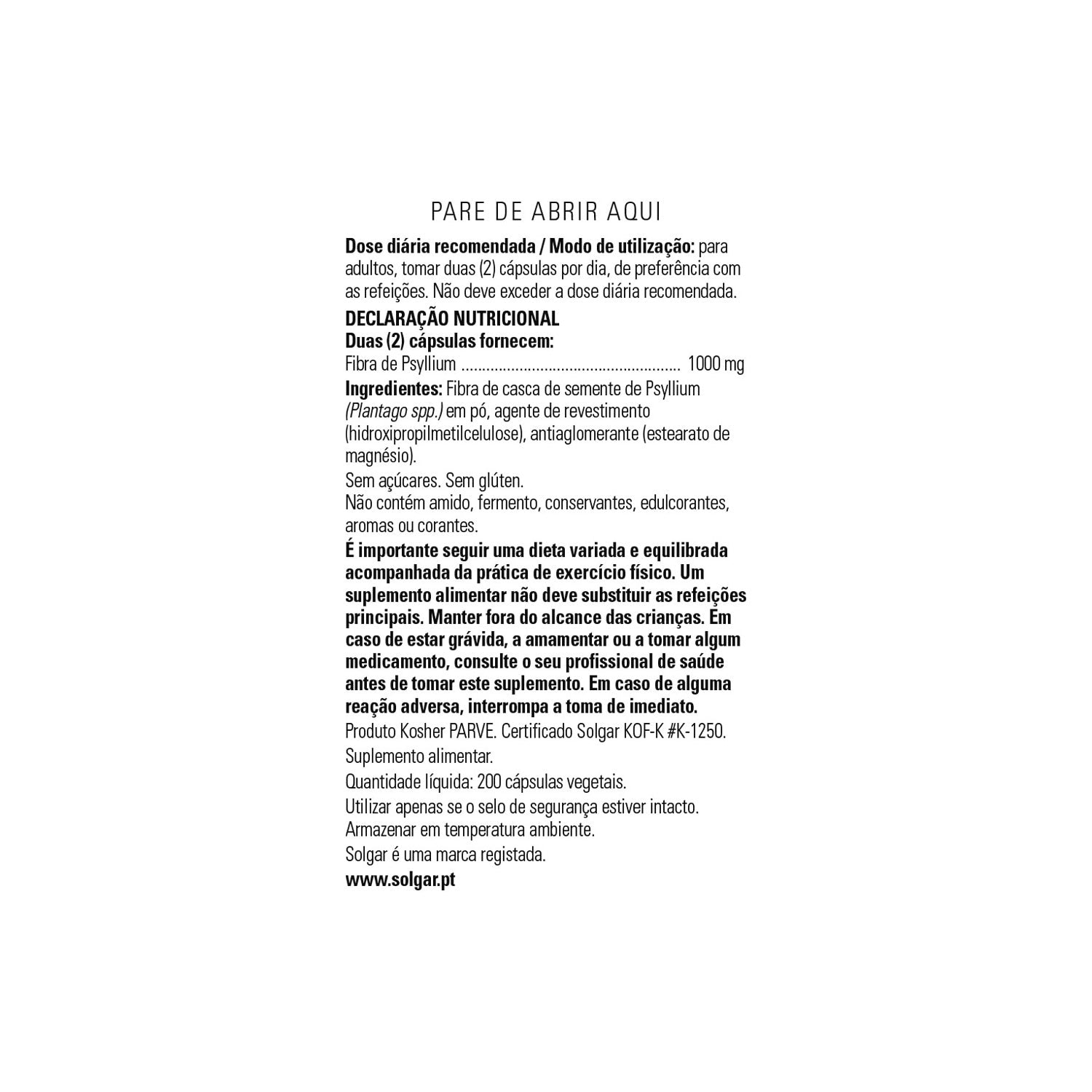 Solgar Fibra de Cáscara de Psyllium 500mg 200caps
