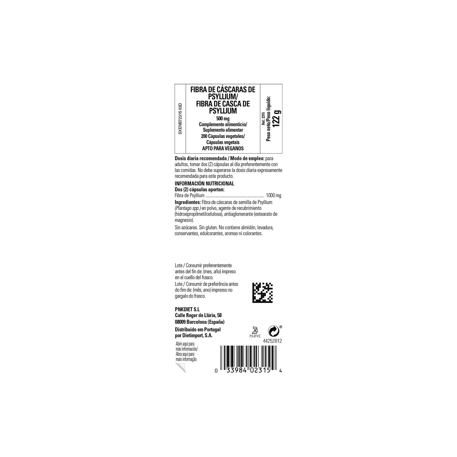Solgar Fibra de Cáscara de Psyllium 500mg 200caps