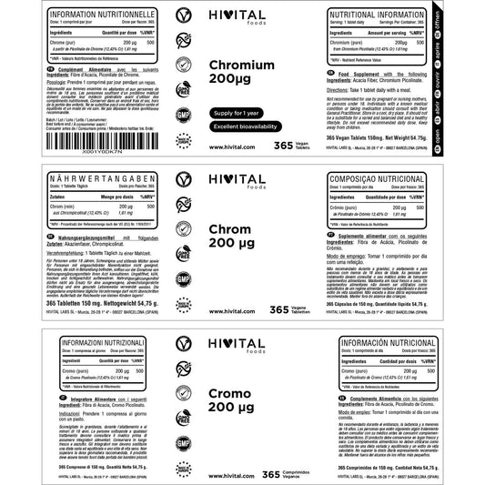 HIVITAL Cromo Picolinato 200 mcg 365 comp