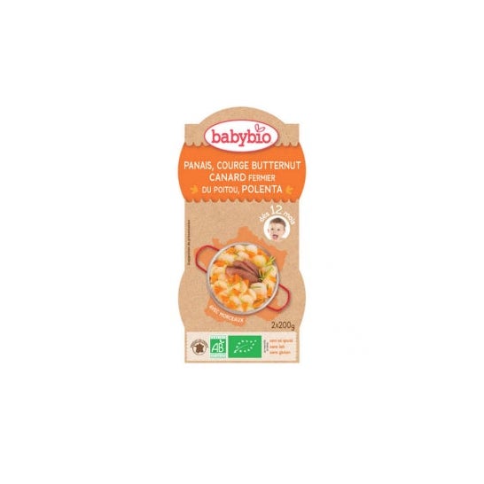 Babybio Menú Diario de 12 Meses Tazones Chirivía Chirivía Calabaza Pato Butternut Chirivía Polenta 2 X200 gramos