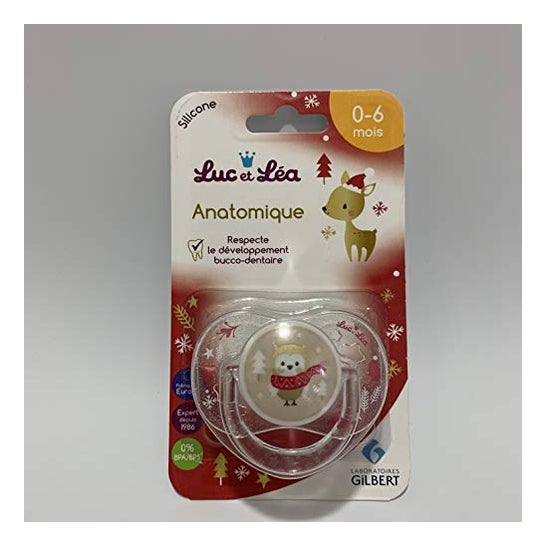 Luc et Lea Sucette Symétrique Noel avec Anneau Hibou 0-6M 1ud