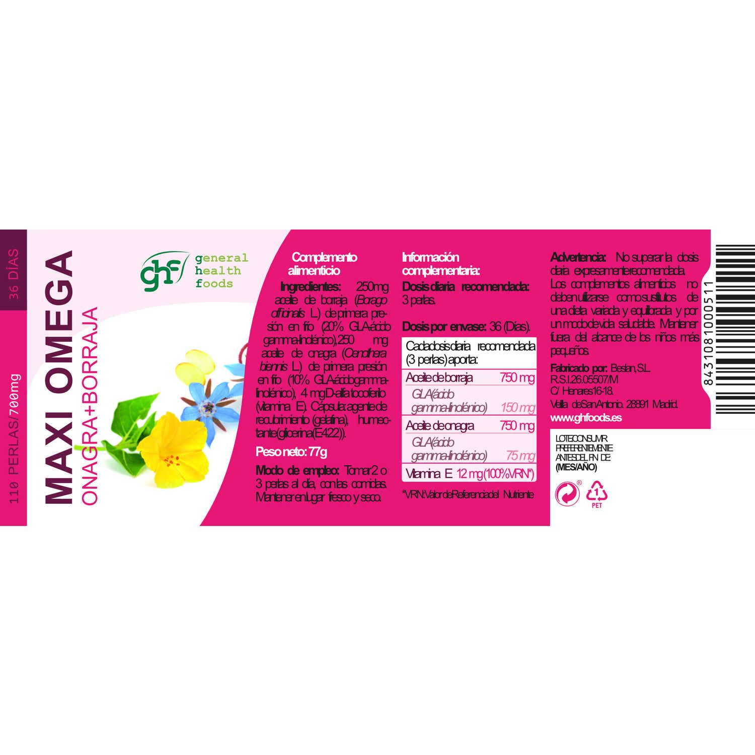 GHF onagra y borraja 700mg 110 perlas