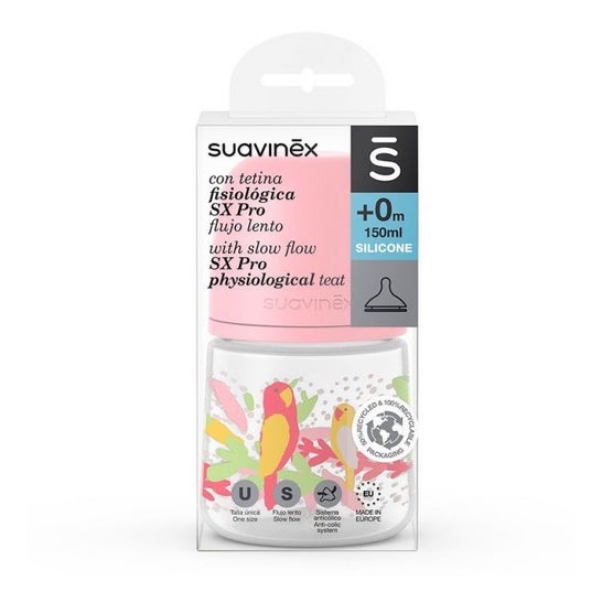 Suavinex Biberón Prints Fisiológico Sx Pro Silicona Lento +0M 150 ml 1 ud