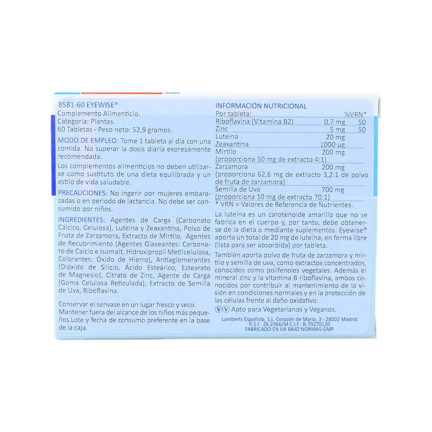 Lamberts Eyewise 60 tabletas