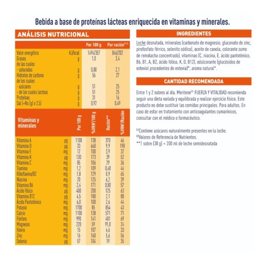 Meritene Fuerza y Vitalidad Fresa 15 Sobres